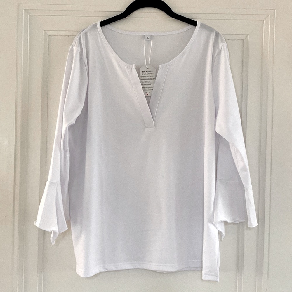 White v-neck top with bell sleeves
